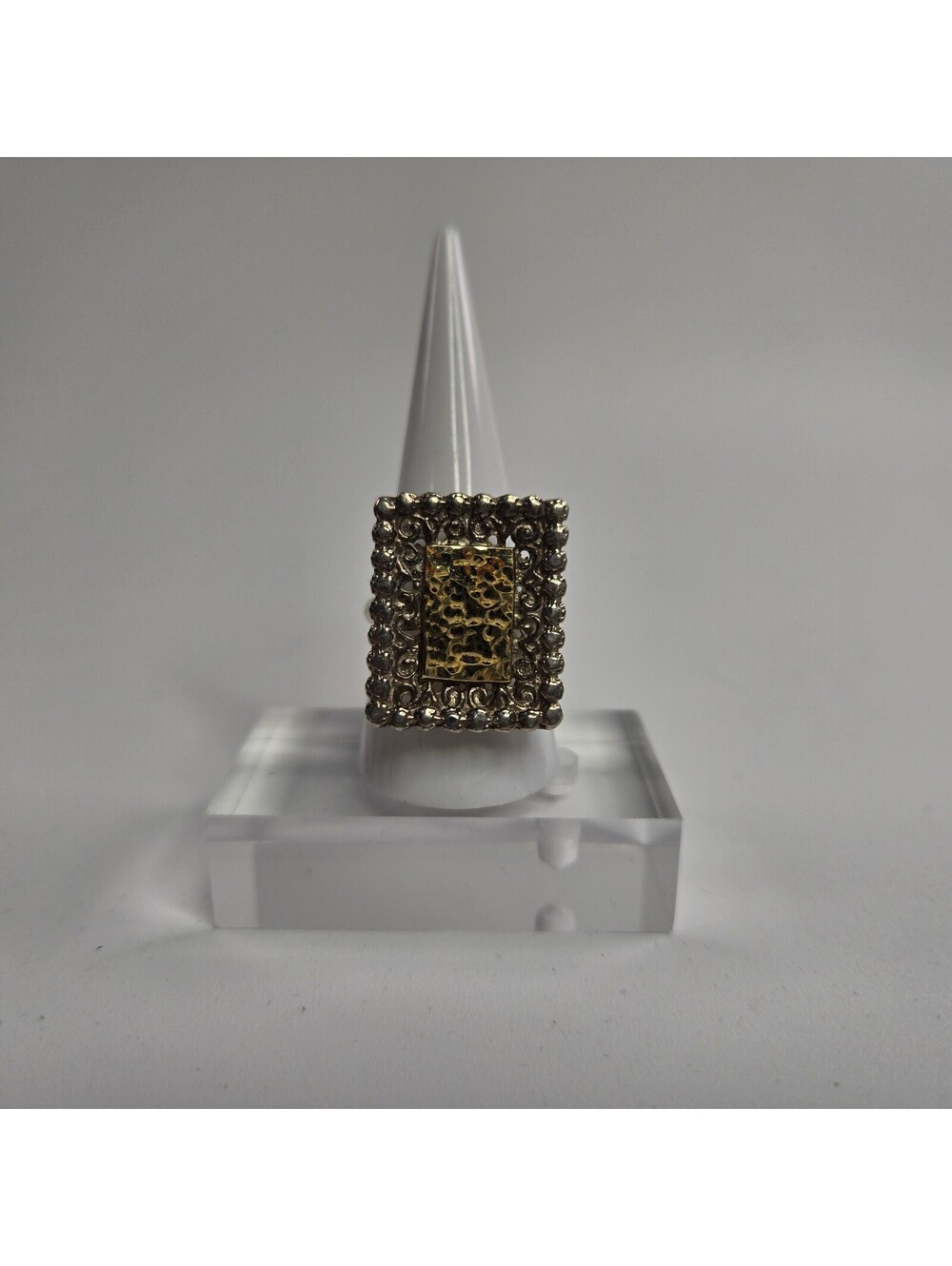 Vintage Golan Goldex 925 Sterling Silver 14K Gold Statement Ring Brutalist 8.75